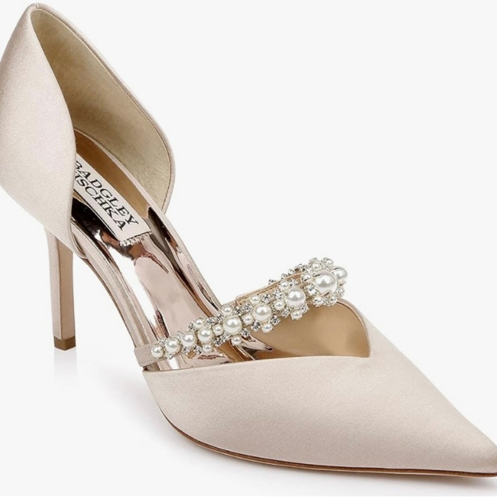 Badgley Mischka Cream Heels with Pearl Embellishment